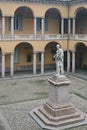 Statue of Alessandro Volta in the courtyard of one of the oldest universities in Italy. Prestigious educational institution in