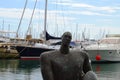 Statue in Alicante Harbour - Art Sculpture Outdoor Marina Refection Boats Sailing Yachts