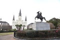 A Statue Of Andrew Jackson Looks Over St. Louis Cathedral In New Orleans.