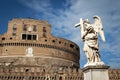 Statue of Angel with the Cross at Castel Sant`Angelo Castle of the Holy Angel, Mausoleum of Hadrian in Rome, Italy Royalty Free Stock Photo