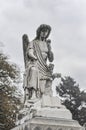 Statue of an Angel Looking Down in a Cemetery on a Cloudy Day Royalty Free Stock Photo