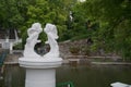 A statue of angels in love on the shore of Swan Lake in Kamyanets-Podolsk.
