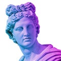 Statue of of Apollo God of Sun. Creative concept colorful neon image with ancient greek sculpture Apollo Belvedere head