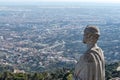 Statue of apostle observing on city Barcelona on Temple Sacred Heart of Jesus on Mount Tibidabo Royalty Free Stock Photo