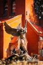 Statue Of Archangel Michael near Red Catholic Royalty Free Stock Photo