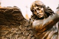Statue Of Archangel Michael With Outstretched Wings Before Red C Royalty Free Stock Photo