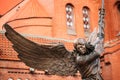 Statue Of Archangel Near Red Church In Minsk, Belarus Royalty Free Stock Photo