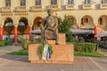 Thessaloniki, Greece Aristotle statue with deposit wreath by students at Aristotelous square.