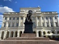 The Statue of astronomer Nicolaus Copernicus in Warsaw Poland, formulated a model of the universe that placed t