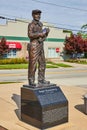 Statue of Augie Duesenberg in Auburn on bright sunny day