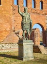 Statue of Augustus Caesar at Porta Palatina Gate. Piazza Cesare Augusto square. Turin, Piedmont, Italy