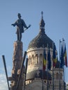 The Statue of Avram Iancu with Dormition of the Mother of God Orthodox cathedral, Cluj-Napoca, Romaina Royalty Free Stock Photo