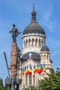 Statue of Avram Iancu and orthodox cathedral, Cluj Napoca, Romania