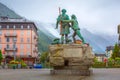 Statue of Balmat and Saussure, Chamonix, France Royalty Free Stock Photo