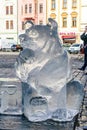 Statue of a bear carved from ice at a carnival in Olomouc