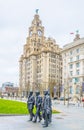 Statue of the Beatles in front of the royal liver building in Liverpool, England Royalty Free Stock Photo