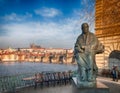 Statue of Bedrich Smetana and Prague panaroma
