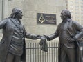 The statue of Benjamin Franklin and George Washington outside the Masonic Temple, Philadelphia USA