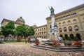 Statue of Berna Bernabrunen, a personification of the city of Bern, by Raphael Christen 1858 in front of the Bundeshaus West Royalty Free Stock Photo