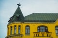 Cat statue on the roof. Detail of Cat House in the center of Riga, Latvia Royalty Free Stock Photo