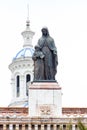 Statue and blue dome of the New Cathedral in Cuenca Ecuador Royalty Free Stock Photo