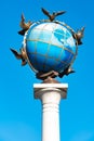 A Statue Of A Blue Terrestrial Globe With Doves Of Peace Around It In Kiev, Independence Square, Kiev, Ukraine