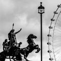 Statue Of Boudiccan Rebellion Celtic Queen With London Eye In Background And No People