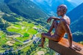 Statue of a boy at Roc del Quer viewpoint at Andorra Royalty Free Stock Photo