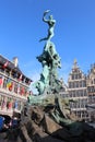 Statue of Brabo and the giant's hand, Antwerp, Belgium Royalty Free Stock Photo
