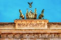 Statue on Brandenburg gate in city Berlin at Germany Royalty Free Stock Photo