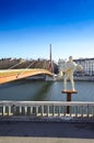 Statue and bridge along the Saone river at Lyon city, France Royalty Free Stock Photo