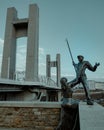 Statue and bridge in Brest , France