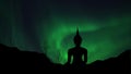 Statue of Buddah at Sunset in Time Lapse with Sun Red Clouds, Bangkok, Thailand