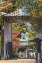 Statue of Buddha behind the gate of the Tennoji temple of Yanaka.