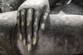 Statue of Buddha`s hand at Sukhothai,Thailand,Black and white style. Royalty Free Stock Photo