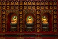 Statue of Buddha sitting in lotus flowers meditation and waiting for Nirvana in ritual gesture with hundreds of small Buddha at Bu