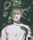 Statue of Buddha standing in meditation.Close up hand of statue Buddha.buddhism concept .peacefulness idea .lifestyle practise