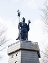 Statue of Buddhist deity Bishamonten at the entrance to Umpenji, temple