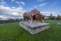 Statue of a bull in front of a meat factory in Blovice