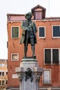 The statue of Carlo Goldoni on the Piazza Campo San Bartolomeo in Venice, Italy