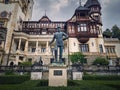 The statue of Carol 1 first king of Romania, in front of Peles Castle Royalty Free Stock Photo