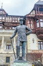 The statue of Carol First of Romania situated at the Peles Castle from Sinaia