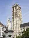 Statue and Cathedral of Mechelen, Belgium Royalty Free Stock Photo