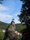Statue of chamois over the Karlovy Vary spa town. Royalty Free Stock Photo