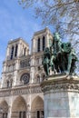 Statue of Charlemagne and cathedral Notre-Dame, Paris Royalty Free Stock Photo