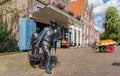 Statue of cheese carriers at the cheese market in Edam