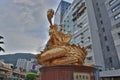 the statue of Chinese dragon and phoenix feng huang playing with a pearl ball 14 Oct 2021 Royalty Free Stock Photo