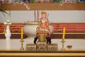 Statue of Chinese monk and set of alter table Royalty Free Stock Photo