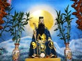 Statue of Chinese religious god in the Chinese shrine Royalty Free Stock Photo