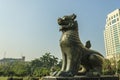 Statue of Chinthe in the Maha Bandula Park in Yangon in Myanmar Royalty Free Stock Photo